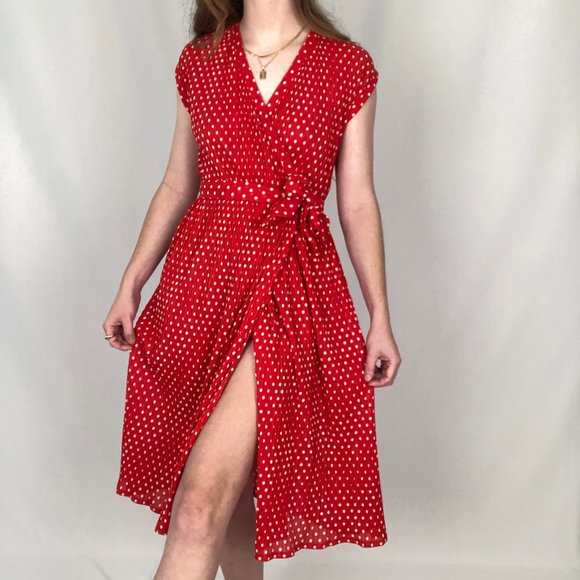 Vintage Dresses & Skirts - Stunning Vintage Micro Pleated Wrap Dress High Waisted Belted Midi Summer Dress
